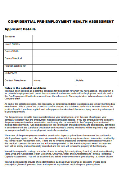 confidential employment assessment form