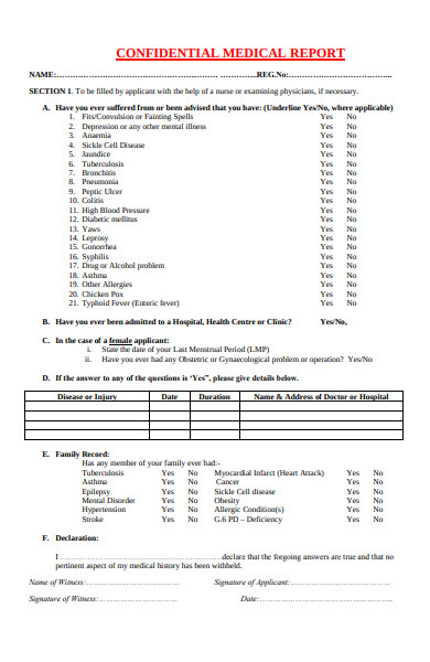 confidential medical report form