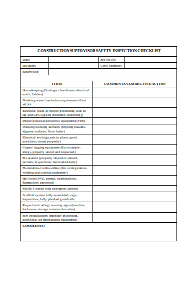construction checklist form