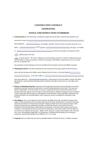 construction contract form