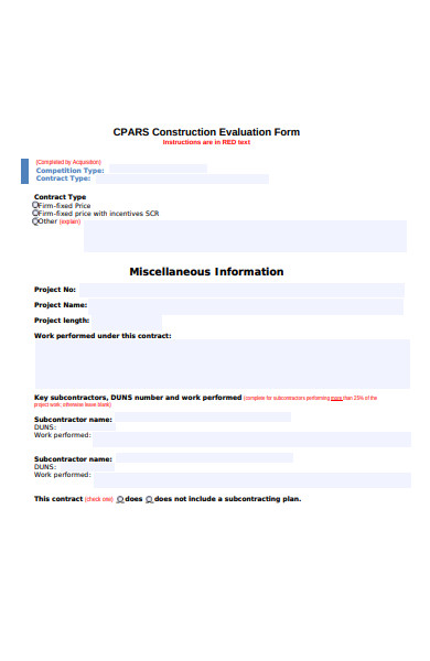 construction evaluation form