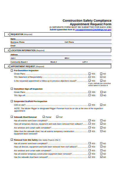construction safety compliance appointment request form