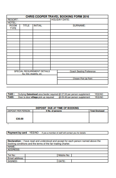 cooper travel booking form