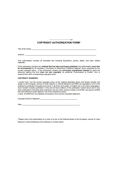 copyright authorization form