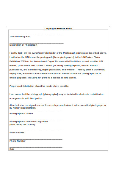 copyright photography release form