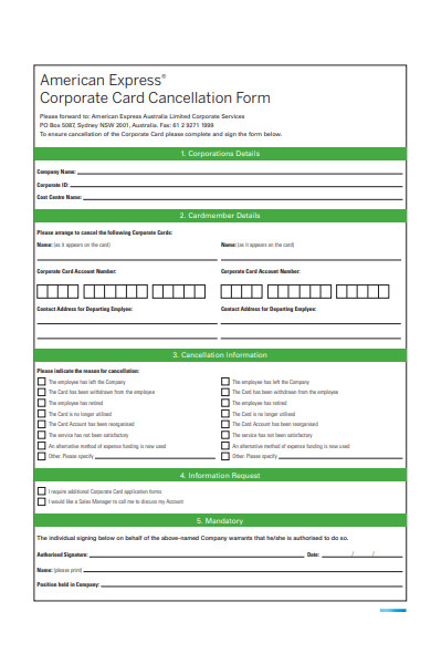 corporate card cancellation form 