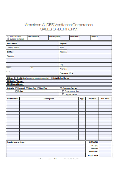 corporation sales order form