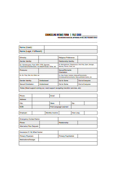 counselling intake form