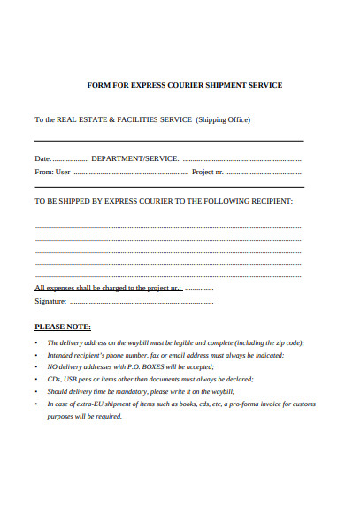 courier customer service form