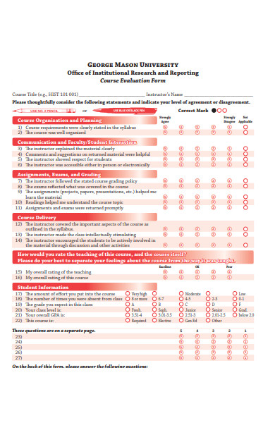 course agreement evaluation form