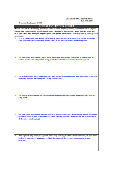 FREE 31+ Course Evaluation Forms in PDF | MS Word | Excel