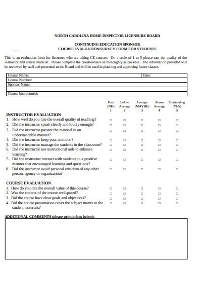 course survey evaluation form