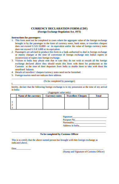 currency declaration form