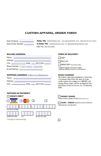 custom apparel order form