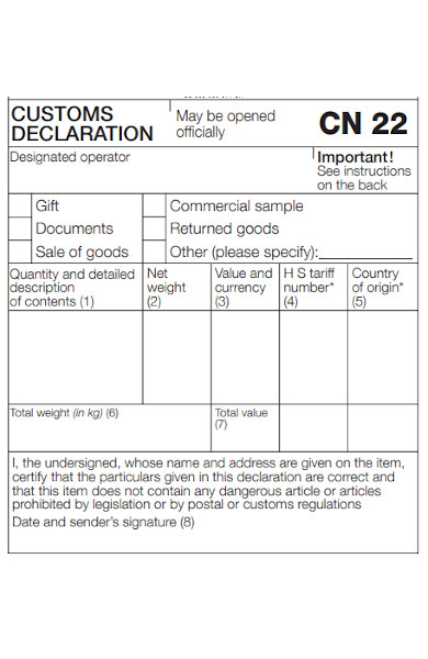 custom declaration form