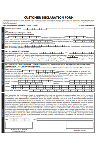 customer declaration form