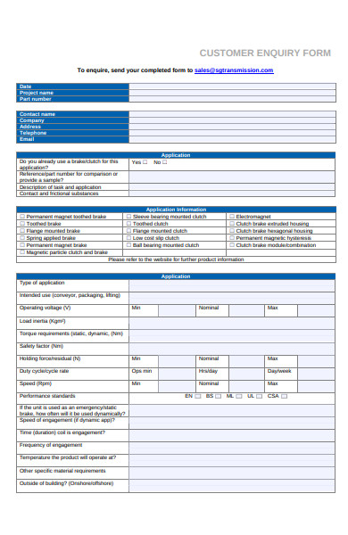 FREE 54+ Enquiry Form Samples, PDF, MS Word, Google Docs