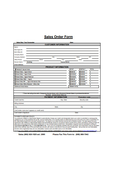 customer sales order form in pdf