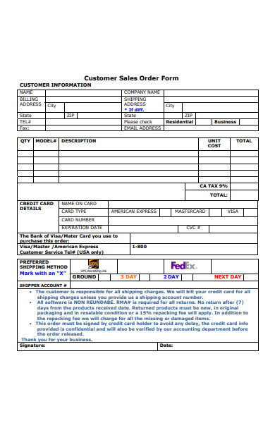 customer sales order form