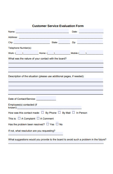 customer service evaluation form