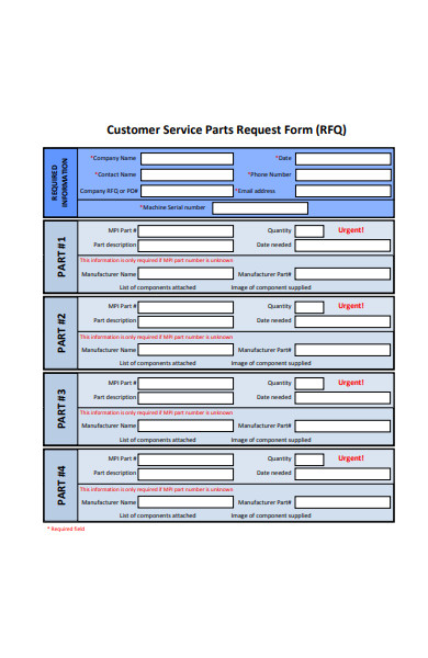 customer service parts request form
