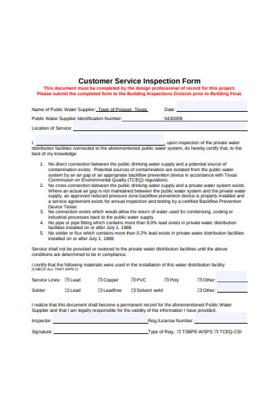 customer service inspection form
