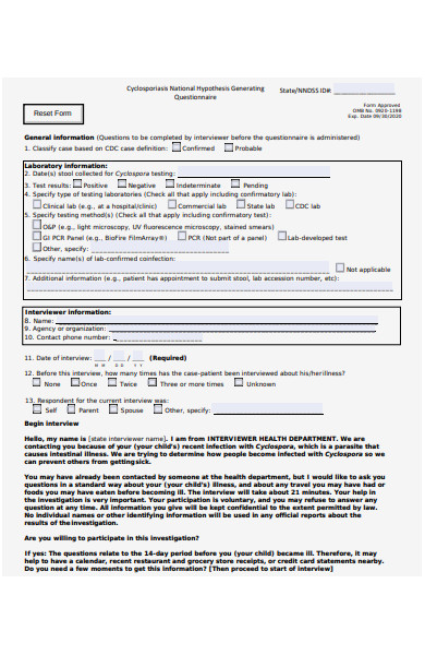 cyclosporiasis outbreak questionnaire form