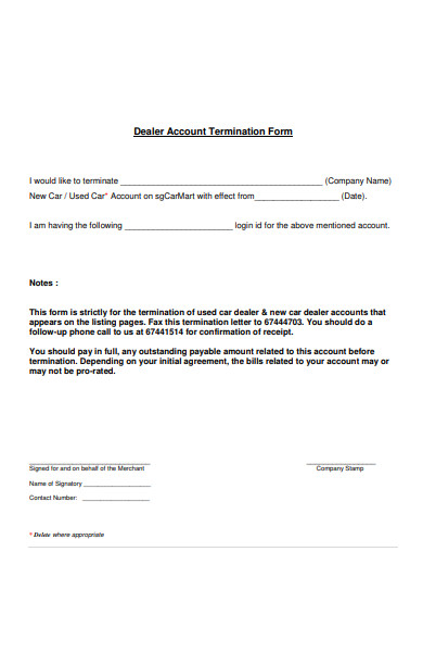 dealer account termination form