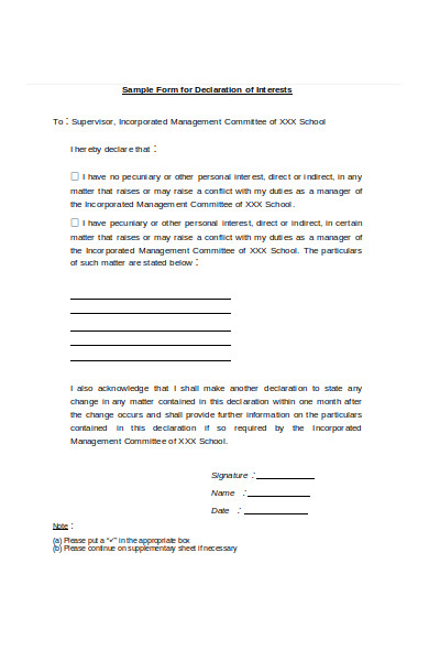 declaration of interest form