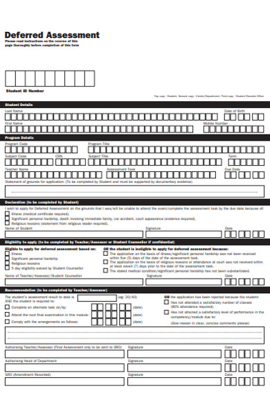 deferred assessment form