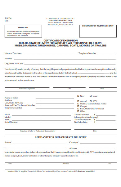 delivery exemption form