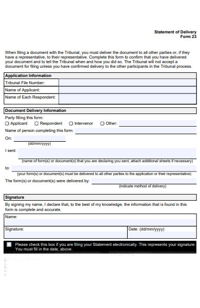 delivery statement form