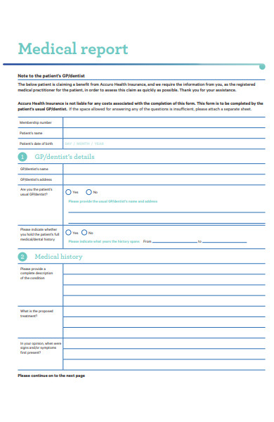 dentist medical report form