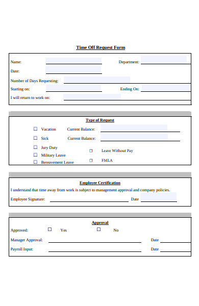 department time off request form
