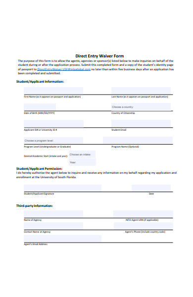 direct entry waiver form