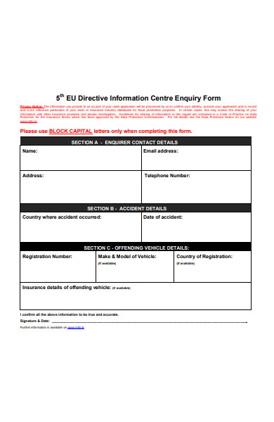 directive information centre enquiry form