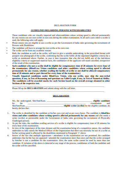 disabilities declaration form