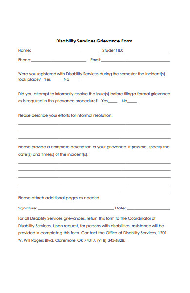 disability services grievance form