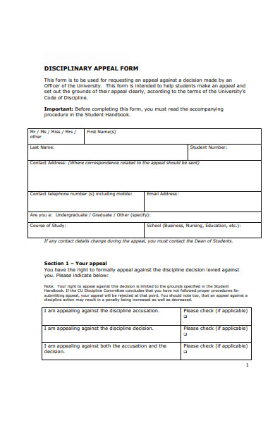 disciplinary appeal form