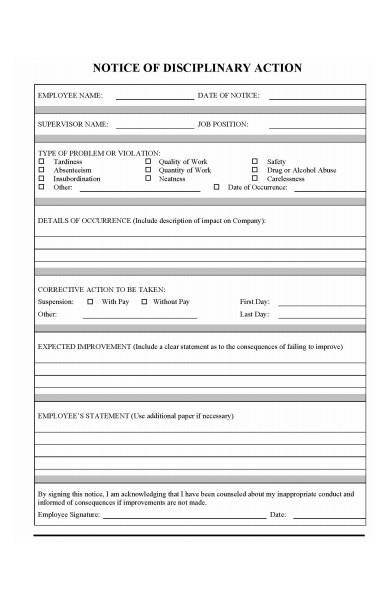 disciplinary notice form