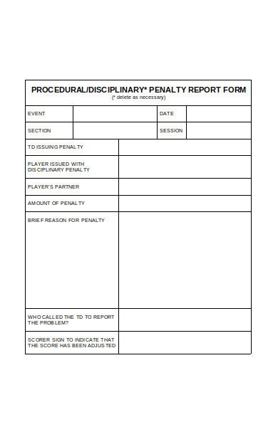 disciplinary penality report form