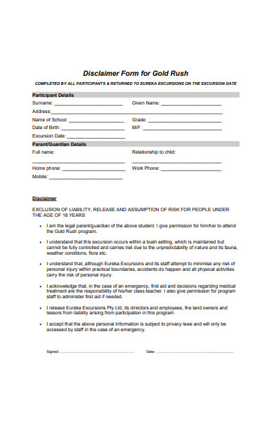 disclaimer form for gold rush