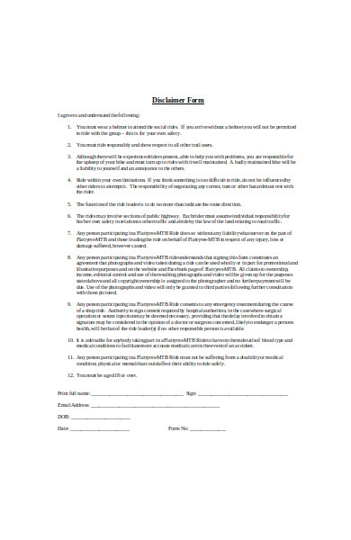 disclaimer form in doc
