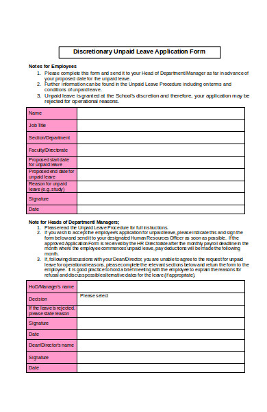 discretionary unpaid leave application form