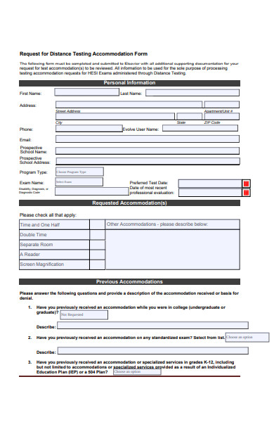 distance testing accommodation form