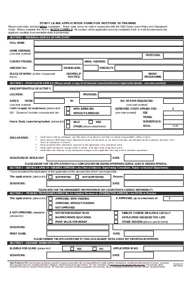 doctors study leave application form