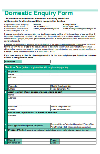 domestic enquiry form