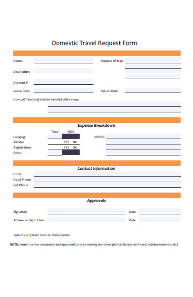 domestic travel request form