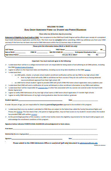 dual credit agreement form