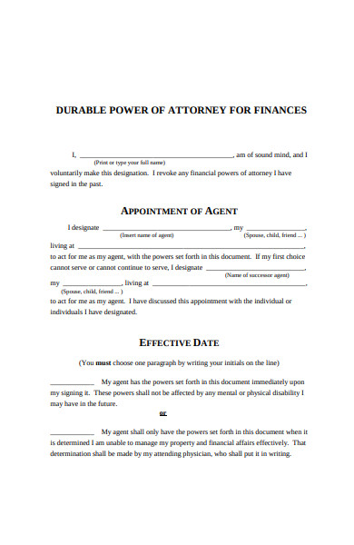 durable power of attorney form